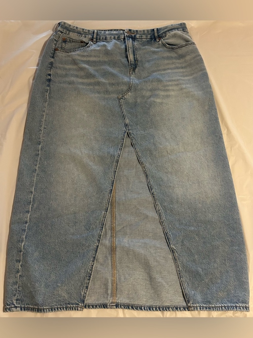 American Eagle Outfitters Light Blue Straight Leg Denim Skirt with Front Slit
